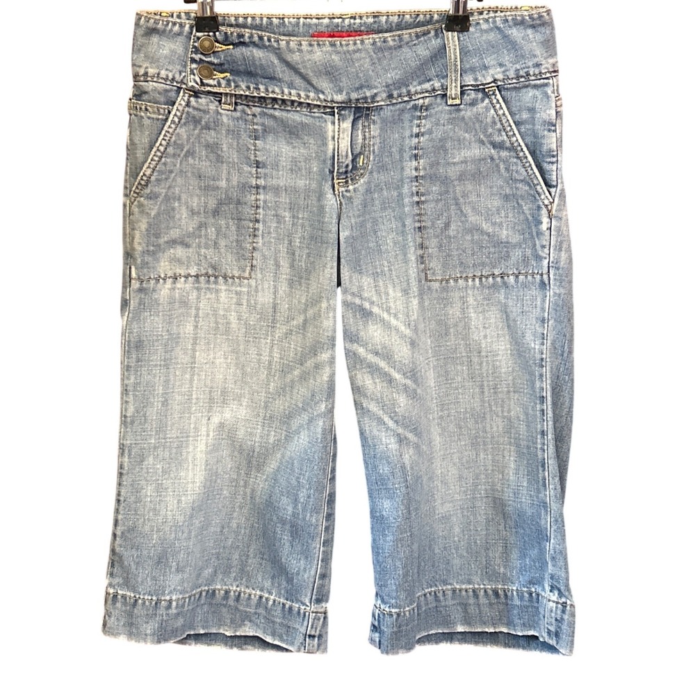 VTG Hollister Denim Capris Y2K Low Rise Surf Core McBling Light Wash Shorts 7